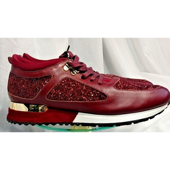 Other - Rare Vinci Sneaker Burgundy Leather Glitter Gold Size 41 Italy